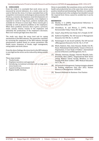 Job Stress Management Practices among Employees in Bpo Sector | PDF