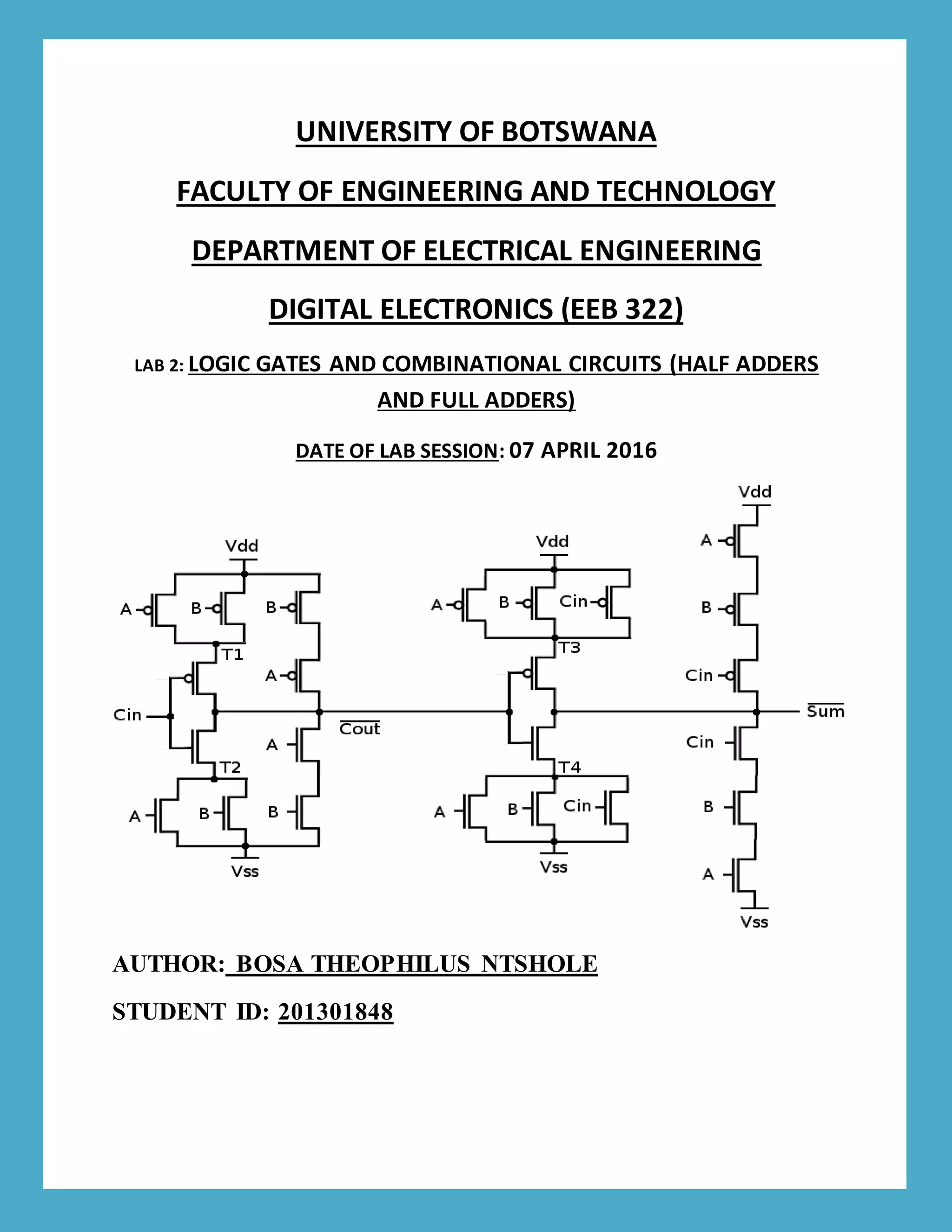 Digital Electronics( half adders and full adders) PDF