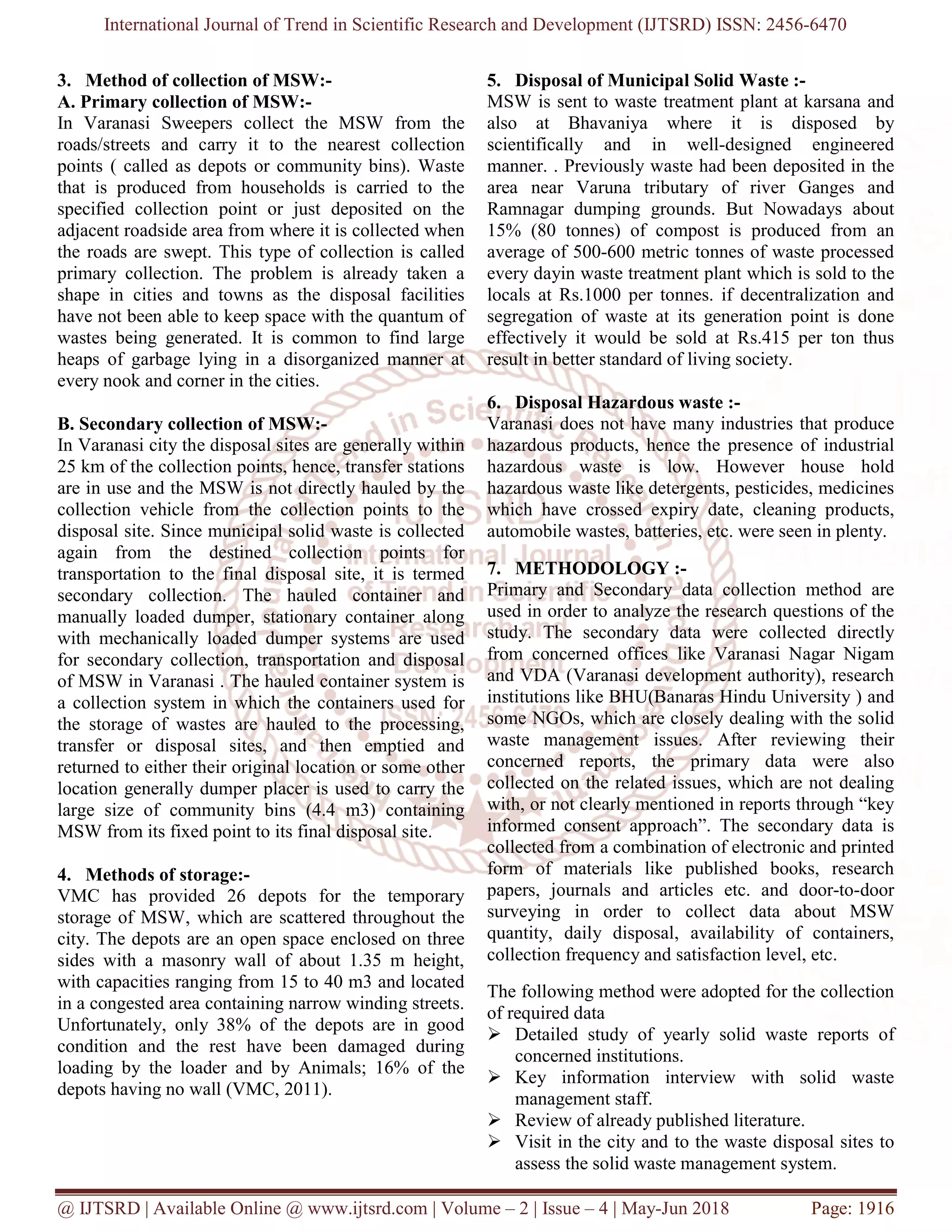 Municipal Solid Waste and its Management (A Study on Varanasi City) | PDF