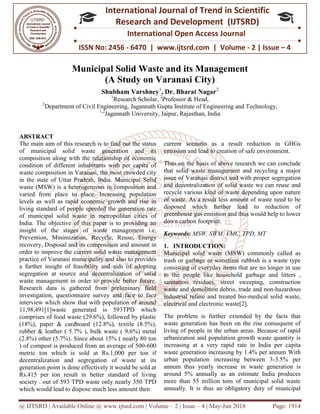 Municipal Solid Waste and its Management (A Study on Varanasi City) | PDF