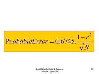 Quantitative Aptitude & Business
Statistics: Correlation
34
N
r
robableErro
2
1
.6745.0Pr
−
=
 