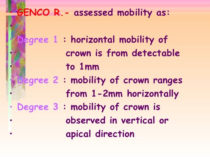 Grade 1 mobility of tooth treatment