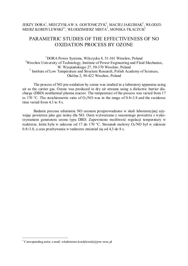 Parametric Studies Of The Effectiveness Of No Oxidation Process By Oz Parametric Studies Of The Effectiveness Of No Oxidation Process By Oz