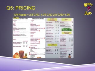 Q5: PRICING
139 Rupee = 2.8 CAD, 4.75 CAD-2.8 CAD=1.95
CAD
 