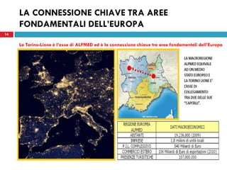 14
LA CONNESSIONE CHIAVE TRA AREE
FONDAMENTALI DELL’EUROPA
14
La Torino-Lione è l’asse di ALPMED ed è la connessione chiave tra aree fondamentali dell’Europa
 