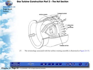 Gas Turbine Construction Part 2 – The Hot Section

 FIGURE 21-14
 Single-Spool
 Turbine




                     27.      The terminology associated with the turbine rotating assembly is illustrated at Figure 21-15.




Chapter 21 Page 24   © G LONGHURST 1999 All Rights Reserved Worldwide
 