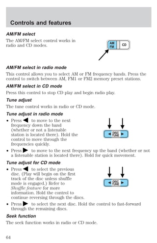 Controls and features
AM/FM select
The AM/FM select control works in
                                                     ...