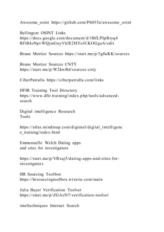 324 OSINT Tools Lists OSINT Tools Lists | DOCX