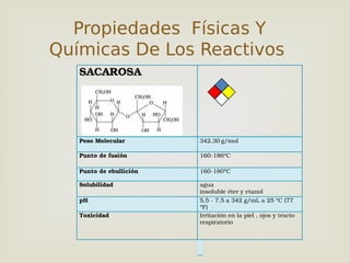 Propiedades Físicas Y
Químicas De Los Reactivos
 