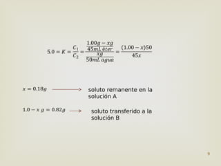 9
soluto remanente en la
solución A
soluto transferido a la
solución B
 