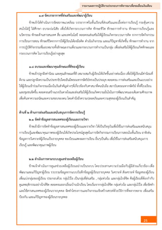 25
รายงานผลการปฏิบัติงานประกอบการพิจารณาเพื่อขอเลื่อนเงินเดือน
๑.๗ จัดบรรยากาศที่ส่งเสริมและพัฒนาผู้เรียน
ข้าพเจ้าได้ดาเนินการจัดสภาพแวดล้อม บรรยากาศในชั้นเรียนที่ส่งเสริมและเอื้อต่อการเรียนรู้ กระตุ้นความ
สนใจใฝ่รู้ ใฝ่ศึกษา อบรมบ่มนิสัย เพื่อให้เกิดกระบวนการคิด ทักษะชีวิต ทักษะการทางาน ทักษะการเรียนรู้และ
นวัตกรรม ทักษะด้านสารสนเทศ สื่อ และเทคโนโลยี ตลอดจนส่งเสริมให้ผู้เรียนเกิดกระบวนการคิด จากการจัดกิจกรรม
การเรียนการสอน ทักษะชีวิตจากการให้ผู้เรียนได้ลงมือคิด ดาเนินกิจกรรม และแก้ปัญหาที่เกิดขึ้น ทักษะการทางาน จาก
การปฏิบัติกิจกรรมที่มอบหมายทั้งลักษณะงานเดี่ยวและกระบวนการทางานเป็นกลุ่ม เพื่อส่งเสริมให้ผู้เรียนเกิดทักษะและ
กระบวนการคิด ในการเรียนรู้อย่างสูงสุด
๑.๘ อบรมและพัฒนาคุณลักษณะที่ดีของผู้เรียน
ข้าพเจ้าปลูกฝังค่านิยม และคุณลักษณะที่ดี เหมาะสมกับผู้เรียนให้เกิดขึ้นอย่างต่อเนื่อง เพื่อให้ผู้เรียนมีค่านิยมที่
ดีงาม และปลูกฝังความเป็นประชาธิปไตยอันมีพระมหากษัตริย์ทรงเป็นประมุข ตลอดจน การส่งเสริมและเป็นแบบอย่าง
ให้ผู้เรียนเข้าร่วมกิจกรรมเนื่องในวันสาคัญต่างๆที่เกี่ยวข้องกับศาสนาที่ตนนับถือ สถาบันพระมหากษัตริย์ ทั้งที่โรงเรียน
และชุมชนจัดขึ้น ตลอดจนสร้างแรงบันดาลใจและส่งเสริมให้ผู้เรียนเกิดความมั่นใจในการพัฒนาตนเองเต็มตามศักยภาพ
เพื่อค้นหาความถนัดและความชอบของตน โดยคานึงถึงความปลอดภัยและความสุขของผู้เรียนเป็นสาคัญ
ด้านที่ ๒ ด้านการส่งเสริมและสนับสนุนการจัดการเรียนรู้
๒.๑ จัดทาข้อมูลสารสนเทศของผู้เรียนและรายวิชา
ข้าพเจ้ามีการจัดทาข้อมูลสารสนเทศของผู้เรียนและรายวิชา ให้เป็นปัจจุบันเพื่อใช้ในการส่งเสริมและสนับสนุน
การเรียนรู้และพัฒนาคุณภาพของผู้เรียนให้เกิดประโยชน์สูงสุดในการจัดกิจกรรมการเรียนการสอนในชั้นเรียน อาทิเช่น
ข้อมูลการวิเคราะห์ผู้เรียนเป็นรายบุคคล ทะเบียนแสดงผลการเรียน อื่นๆเป็นต้น เพื่อใช้ในการส่งเสริมสนับสนุนการ
เรียนรู้ และพัฒนาคุณภาพผู้เรียน
๒.๒ ดาเนินการตามระบบดูแลช่วยเหลือผู้เรียน
ข้าพเจ้าดาเนินการดูแลช่วยเหลือผู้เรียนอย่างเป็นระบบ โดยประสานความร่วมมือกับผู้มีส่วนเกี่ยวข้อง เพื่อ
พัฒนาและแก้ปัญหาผู้เรียน รวบรวมข้อมูลจากแบบบันทึกข้อมูลผู้เรียนรายบุคคล วิเคราะห์ สังเคราะห์ ข้อมูลของผู้เรียน
เพื่อแบ่งกลุ่มของผู้เรียน ประกอบด้วย กลุ่มไว้ใจ เป็นกลุ่มที่ส่งเสริม , กลุ่มห่วงใย และกลุ่มใกล้ชิด คือผู้เรียนที่ต้องกากับ
ดูแลพฤติกรรมอย่างใกล้ชิด ตลอดจนออกเยี่ยมบ้านนักเรียน โดยเริ่มจากกลุ่มใกล้ชิด กลุ่มห่วงใย และกลุ่มไว้ใจ เพื่อจัดทา
และใช้สารสนเทศของผู้เรียนรายบุคคล จัดทาโครงการและกิจกรรมเชิงสร้างสรรค์ด้วยวิธิการที่หลากหลาย เพื่อเสริม
ป้องกัน และแก้ปัญหาของผู้เรียนรายบุคคล
 