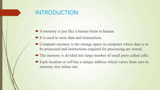 Computer Memory and it types RAM ROM AND CACHE MEMORIES | PPT