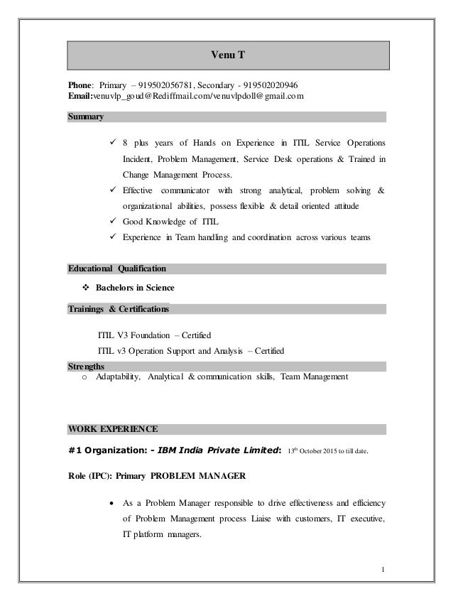 teegulla venu goud resume problem management resumes
