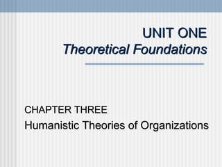UNIT ONE
       Theoretical Foundations



CHAPTER THREE
Humanistic Theories of Organizations
 