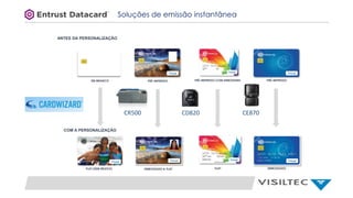 Soluções de emissão instantânea
ANTES DA PERSONALIZAÇÃO
EM BRANCO
FLAT (SEM RELEVO)
PRÉ-IMPRESSO
EMBOSSADO & FLAT
PRÉ-IMPRESSO COM EMBOSSING
FLAT
PRÉ-IMPRESSO
EMBOSSADO
COM A PERSONALIZAÇÃO
CR500 CD820 CE870
 