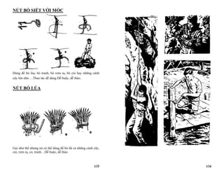 133
NÚT BÓ SIẾT VỚI MÓC
Dùng để bó lúa, bó tranh, bó rơm rạ, bó củi hay những cành
cây lớn nhỏ….Thao tác dễ dàng.Dễ buộc, dễ tháo.
NÚT BÓ LÚA
Gọi như thế nhưng nó có thể dùng để bó tất cả những cành cây,
củi, rơm rạ, cỏ, tranh…Dễ buộc, dễ tháo
134
 