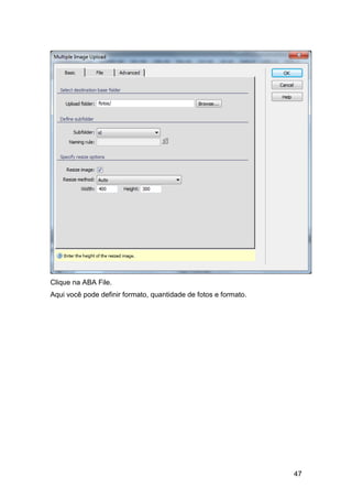 Clique na ABA File.
Aqui você pode definir formato, quantidade de fotos e formato.




                                                                 47
 