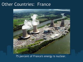 Other Countries:  France




      75 percent of France's energy is nuclear.
 