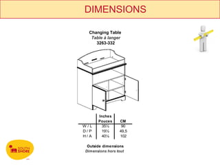 DIMENSIONS Changing Table  Table à langer 3263-332 