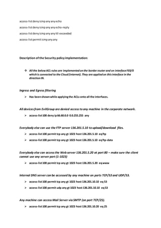 CIsco ACL- Network and host security | PDF