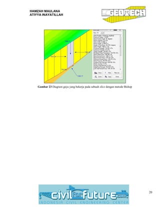 HAMZAH MAULANA
ATIYYA INAYATILLAH
20
Gambar 23 Diagram gaya yang bekerja pada sebuah slice dengan metode Bishop
 