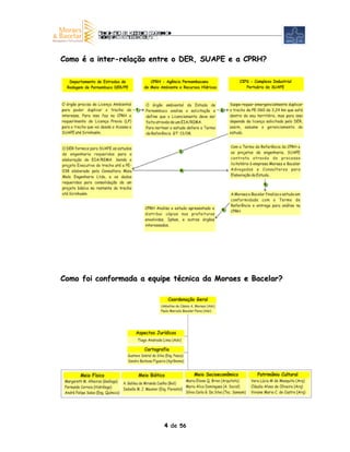Como é a inter-relação entre o DER, SUAPE e a CPRH?




Como foi conformada a equipe técnica da Moraes e Bacelar?




                          4 de 56
 