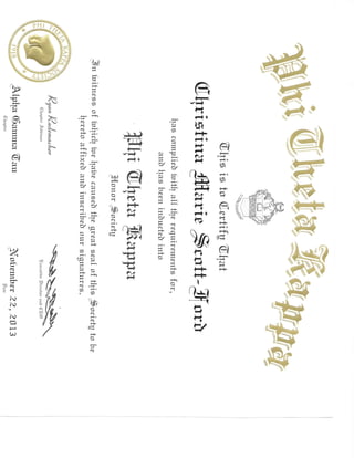 Phi Theta Kappa Certificate