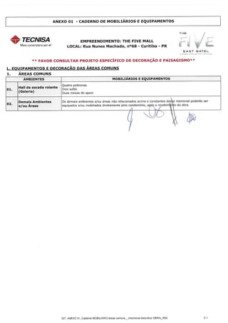 Memorial Descritivo da Obra The Five East Batel Curitiba