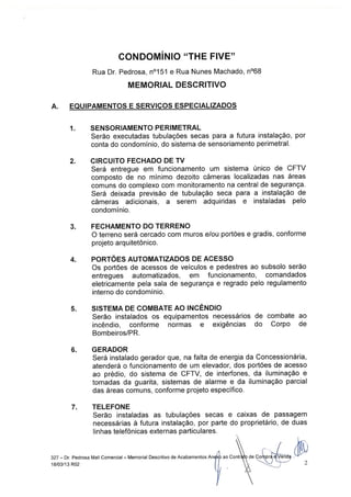 Memorial Descritivo da Obra The Five East Batel Curitiba