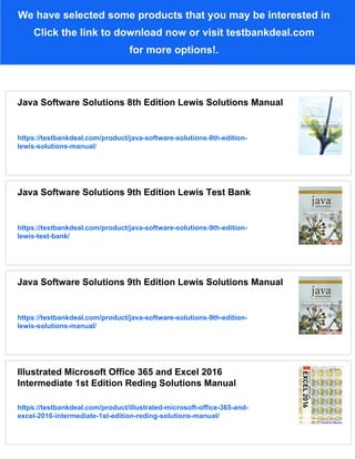 Java Software Solutions 8th Edition Lewis Test Bank | PDF