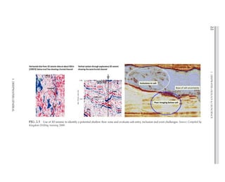 22
2.
Deepwater
Geology

Geoscience
FIG. 2.5 Use of 3D seismic to identify a potential shallow flow zone and evaluate salt entry, inclusion and exist challenges. Source: Compiled by
Kingdom Drilling training 2009.
I.
DEEPWATER
GENERAL
 