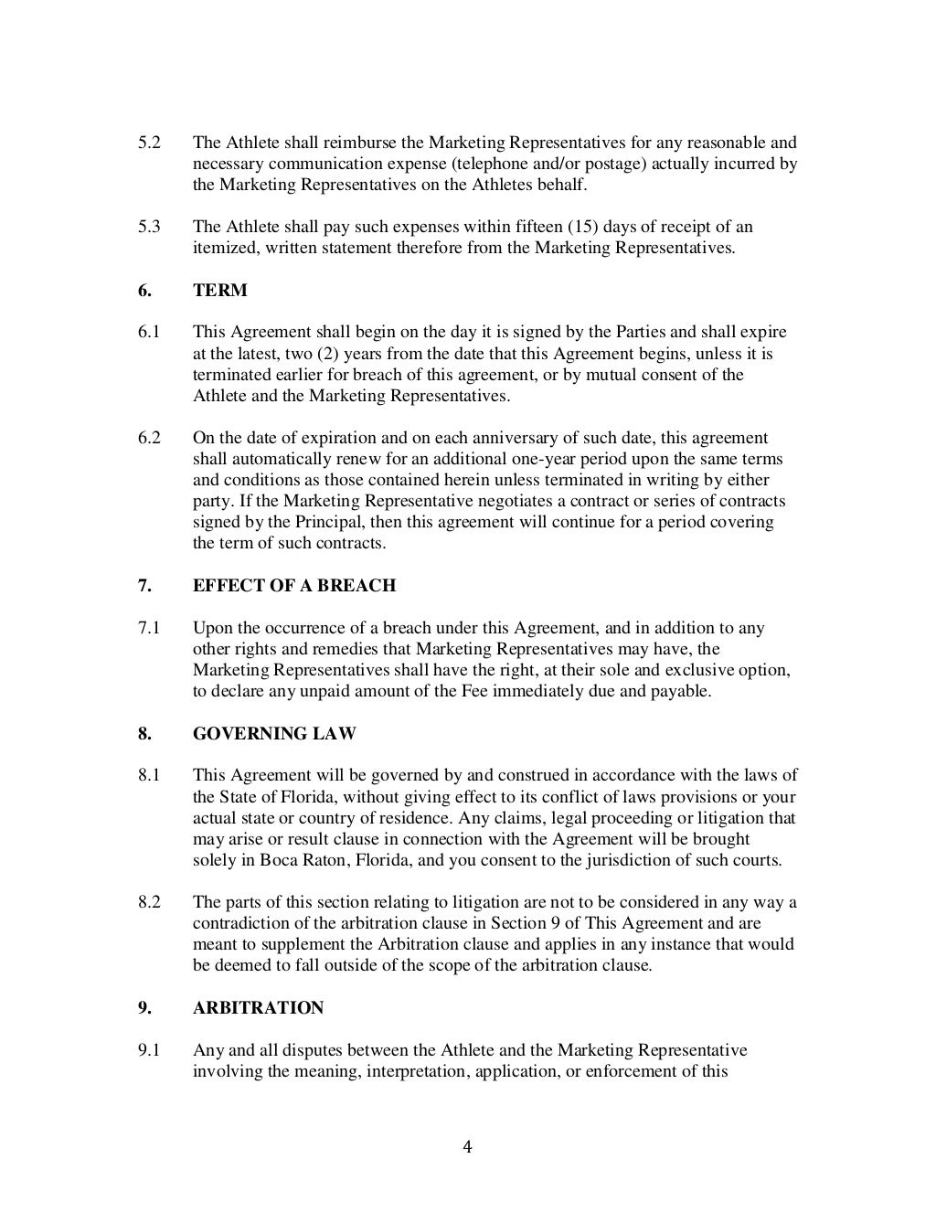Standard representation agreement picture