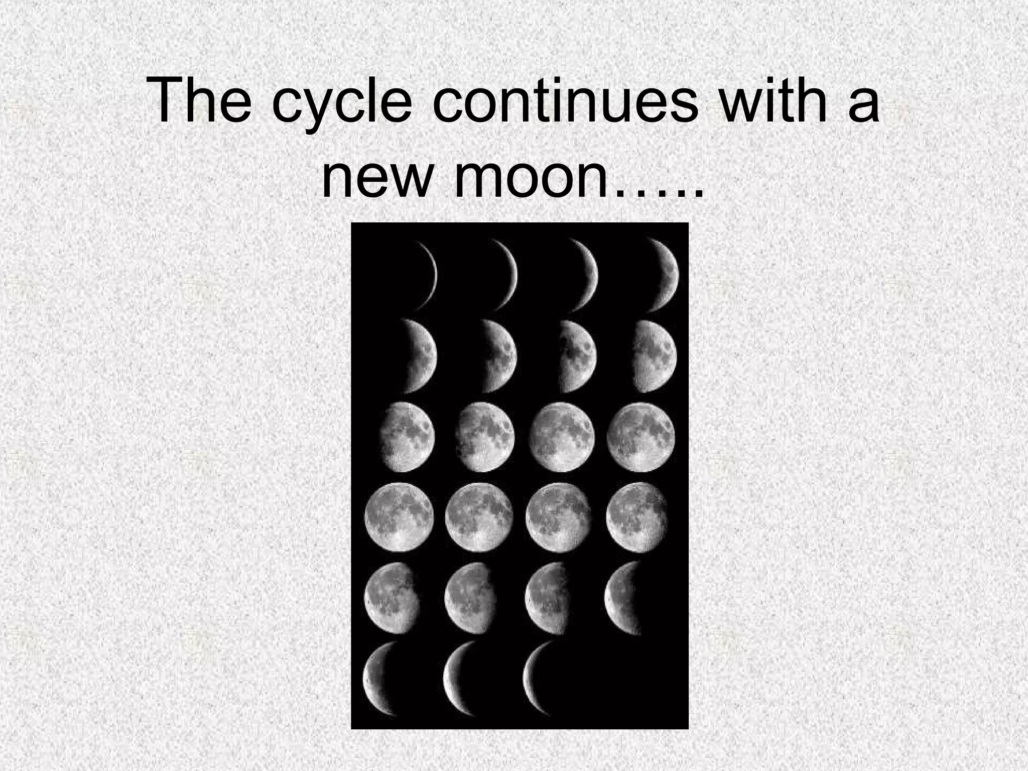 The cycle continues with a
      new moon…..
 