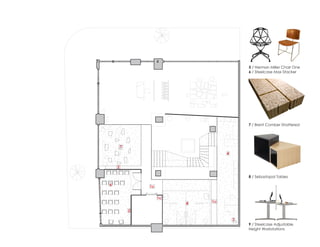 7 / Brent Comber Shattered
5 / Herman Miller Chair One
6 / Steelcase Max Stacker
8 / Sebastopol Tables
9 / Steelcase Adjustable
Height Workstations
6
2
2
7
7
4
4
1c
1c
1c
 