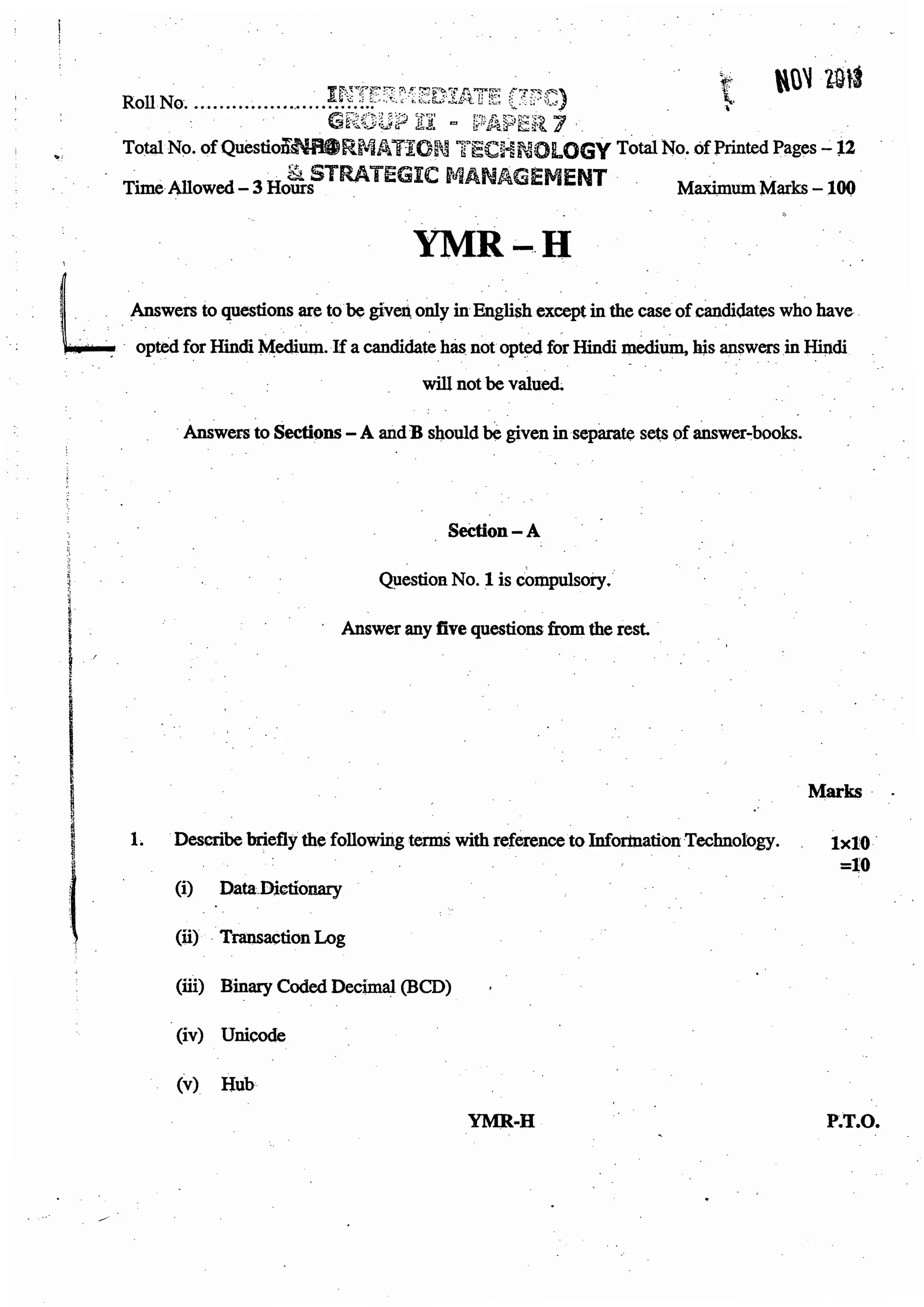 IPCC Question Paper NOvember 2013