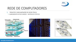 REDE DE COMPUTADORES
2. PROJETO E IMPLANTAÇÃO DE REDE FÍSICA
• CABEAMENTO ESTRUTURADO – METÁLICO E ÓPTICO
SOLUÇÕES EFICIENTES EM TI
 