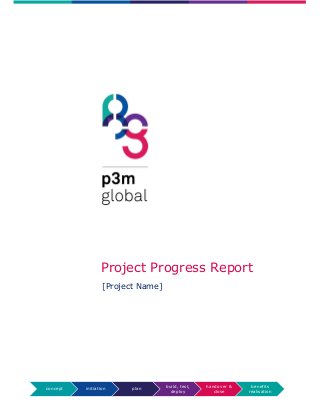 concept initiation plan
build, test,
deploy
handover &
close
benefits
realisation
Project Progress Report
[Project Name]
 