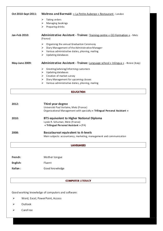barmaid cv