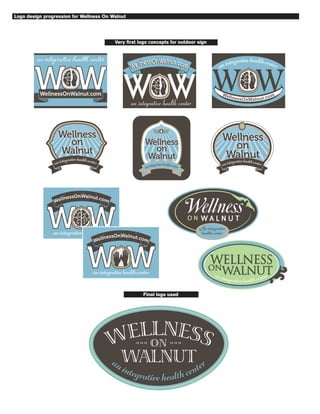 Logo design progression for Wellness On Walnut
Very first logo concepts for outdoor sign
Final logo used
 