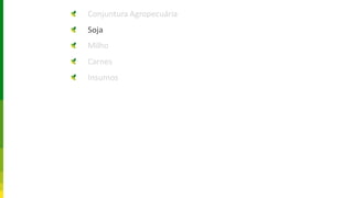 Conjuntura Agropecuária
Soja
Milho
Carnes
Insumos
 