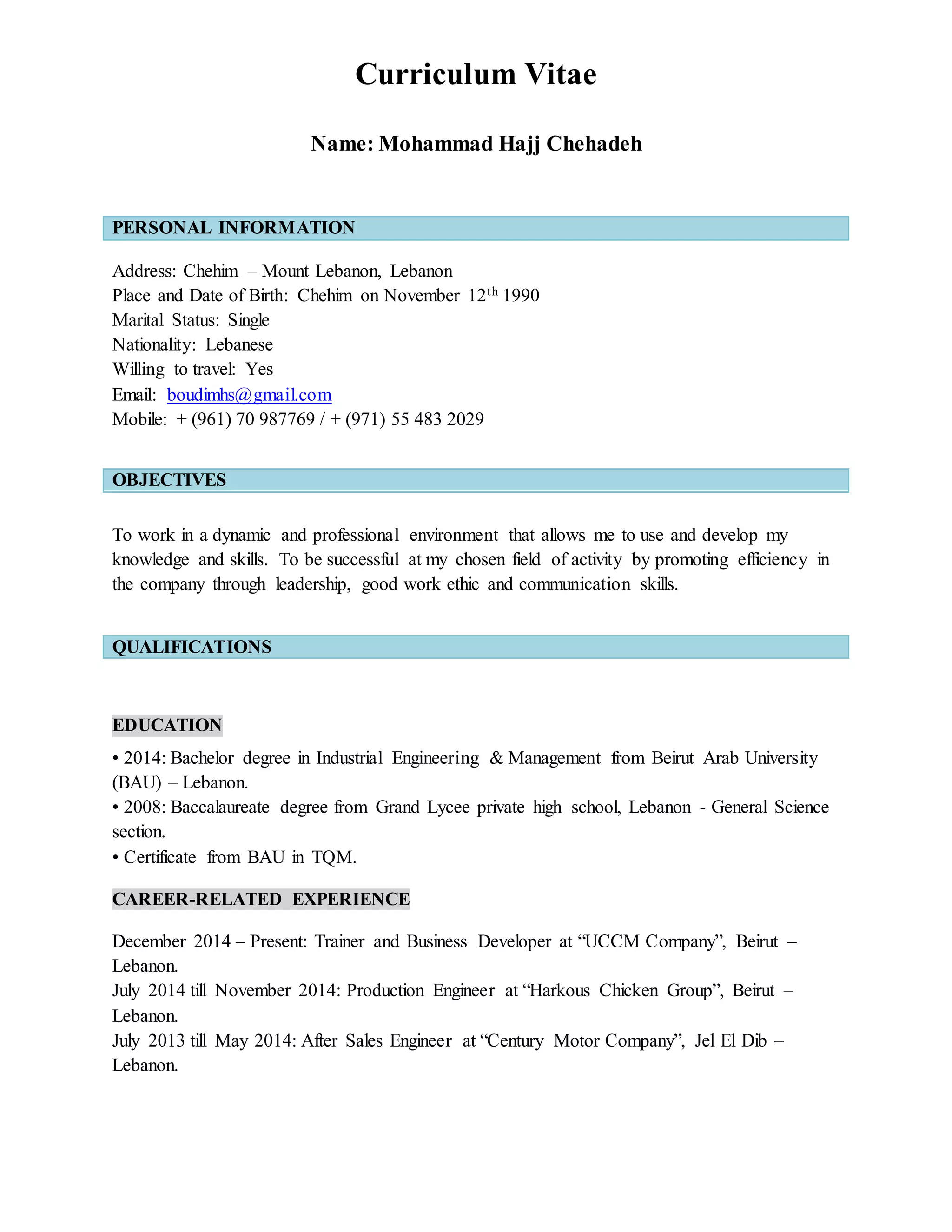 Mohammad Hajj Chehade CV | DOCX