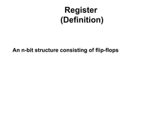 Register
(Definition)
An n-bit structure consisting of flip-flops
 