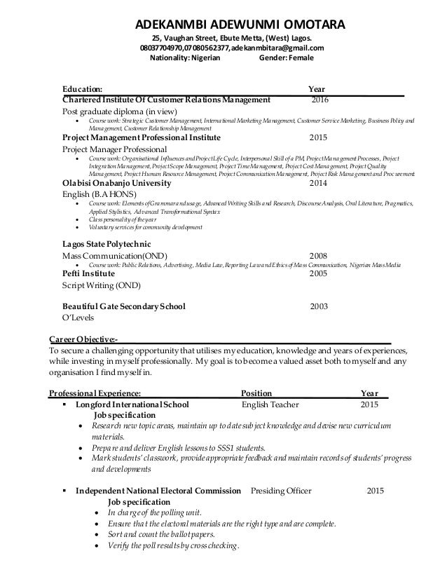 adekanmbi omotara adewunmi cv 2 mass communication resumes
