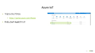 138
下記リンクにアクセス
https://portal.azure.com/#home
作成したIoT Hubをクリック
Azure IoT
 