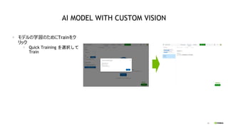 68
AI MODEL WITH CUSTOM VISION
▪ モデルの学習のためにTrainをク
リック
▪ Quick Training を選択して
Train
 