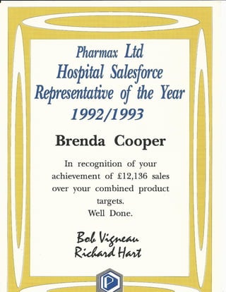 HOSPITAL REP OF THE YEAR 1992 93