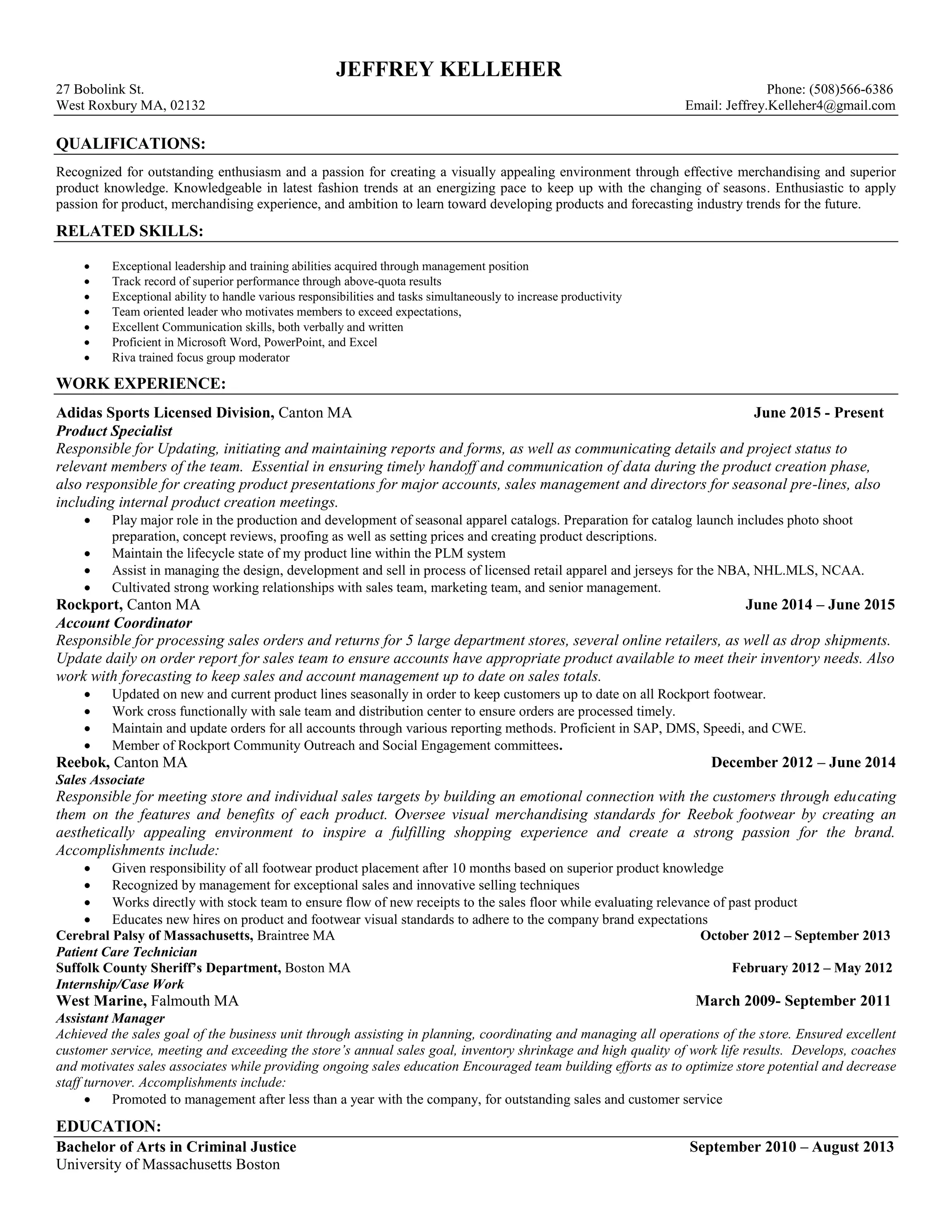 Jeffrey-Kelleher- Resume Adidas Group | PDF