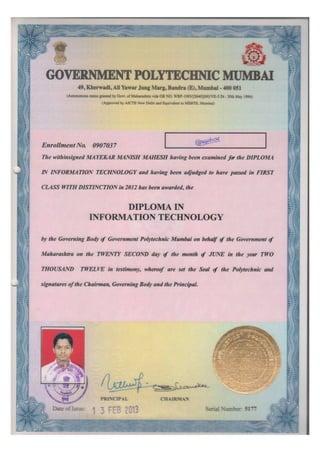 Diploma Passing Certificate