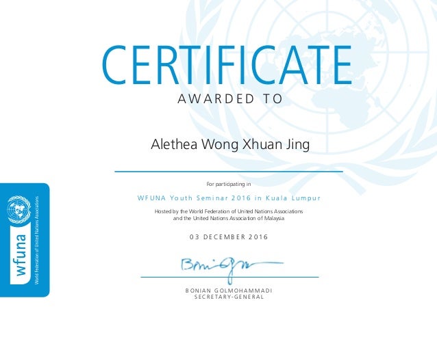 certificate of participation for the wfuna youth seminar kuala lumpur certificate of participation in seminar