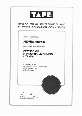REFERENCES & CERTIFICATES - ANDREW GRIFFIN